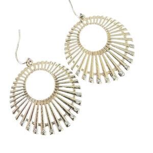 Gold Tone Dangle Earrings with Small Rhinestone Fish Hook Weighted